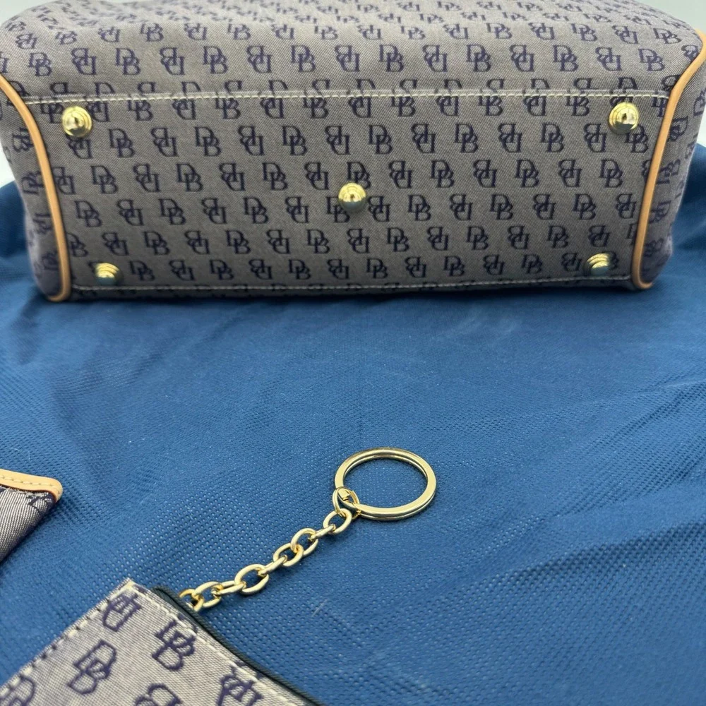Dooney & Bourke Satchel‎ Bag Women Medium Navy Monogram Leather Trim 4 Piece Set